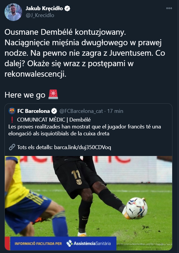 Komunikat medyczny Barcy ws. Dembele!